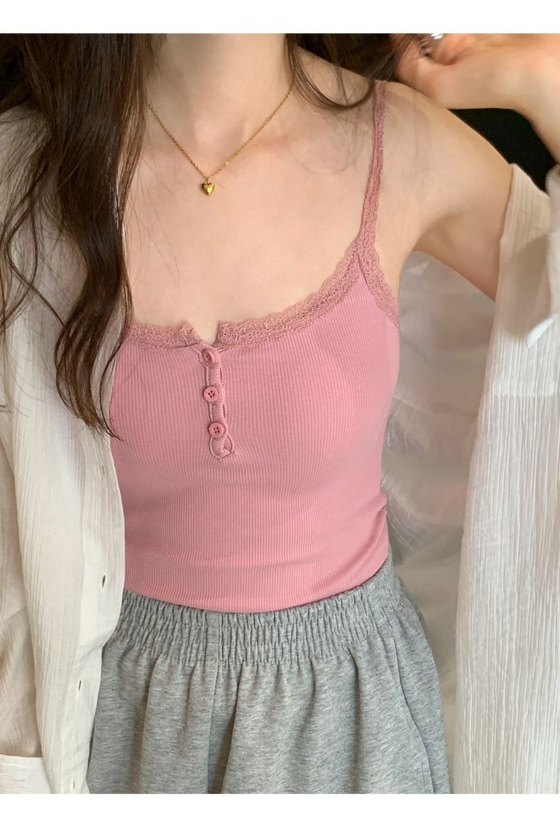 Canotta sexy in pizzo francese in stile europeo, top corto aderente senza maniche da donna_voghion.com