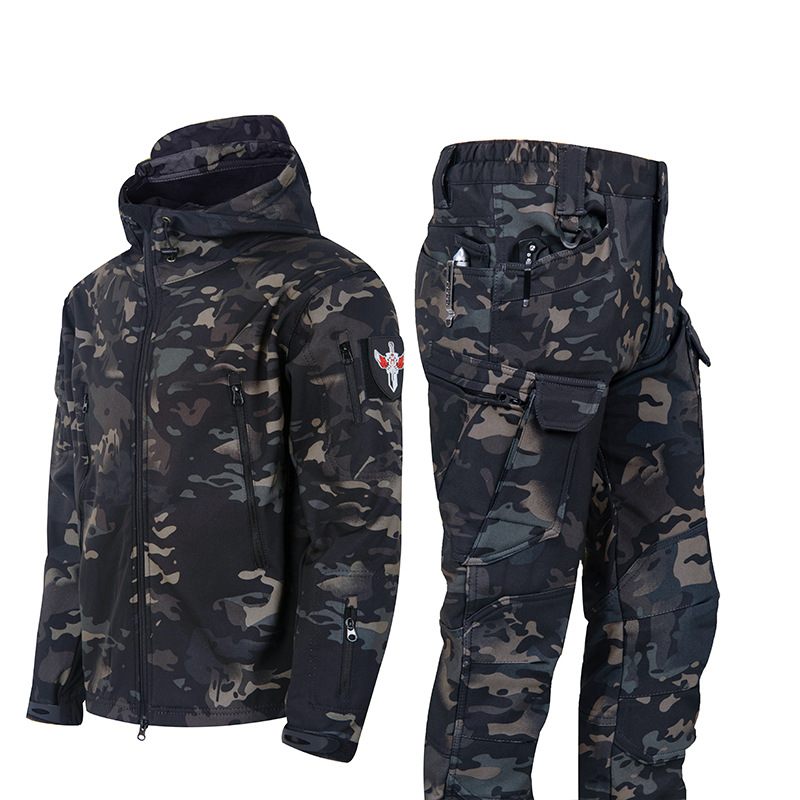 Utendørs haiskinn softshell jakke dress herre vindtett militær fan taktisk jakke vinter fløyel fortykket fjellklatring jakke_voghion.com
