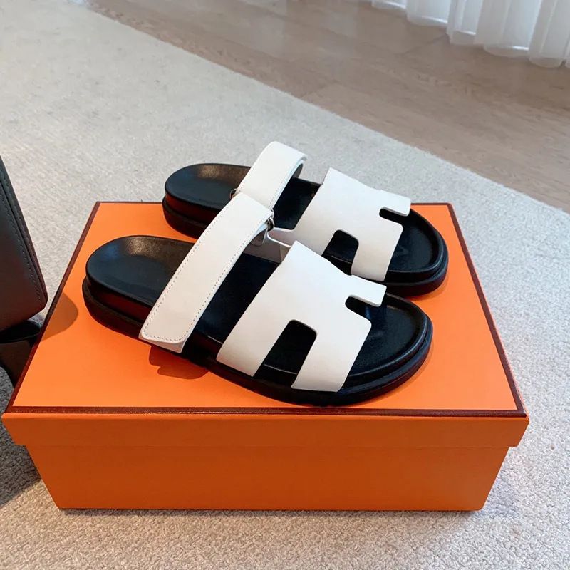 Ciabatte da spiaggia con nastro magico H in pelle di mucca, per donna, con una sola parola, stile da coppia_voghion.com