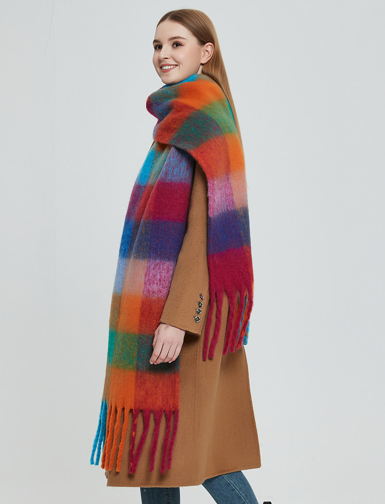 Sciarpe da donna nuovo stile cerchio filato ispessito scialle imitazione mohair barba grossa sciarpa scozzese colorata a pois_voghion.com