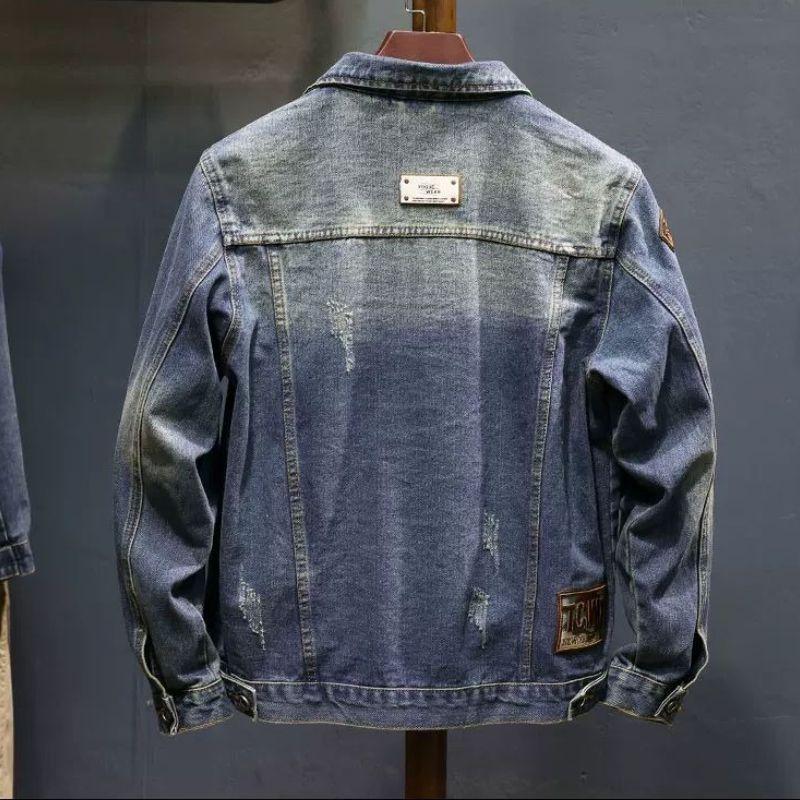 Giacche di jeans da uomo con bottoni in tessuto a bordo, originali, prezzo basso, costo più basso, cappotto da cowboy Y2k largo per uomo con ricamo_voghion.com
