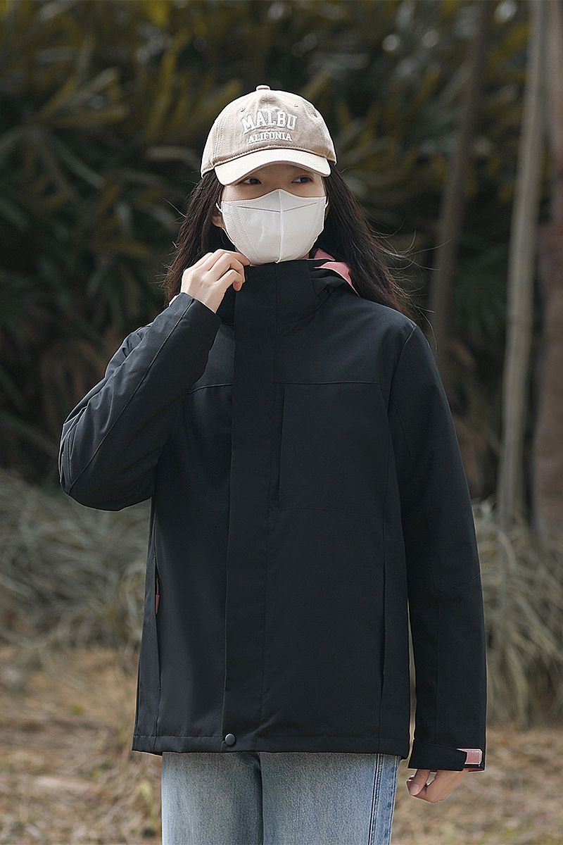 Giacca da trekking con cappuccio staccabile, tinta unita, antivento e impermeabile, alla moda, per sport all'aria aperta, primavera e autunno_voghion.com