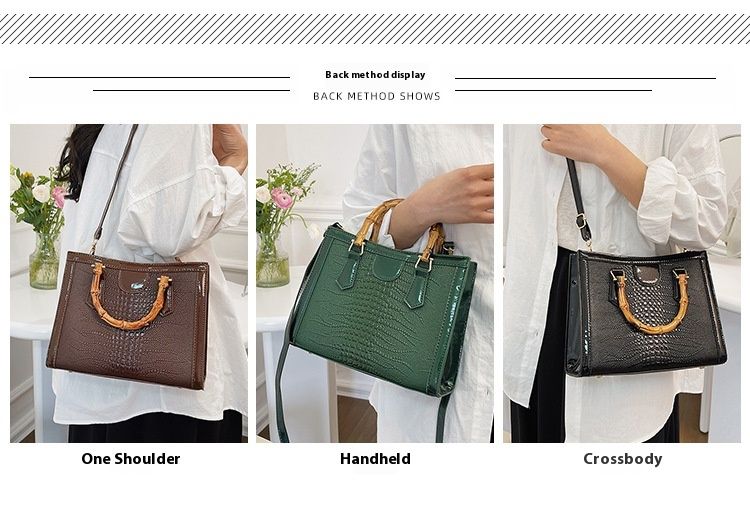 2024 New Tote Bag Women's Bag Foreign Trade Leisure Large Capacity Crocodile Pattern Bag Women's Bamboo Handbag_voghion.com