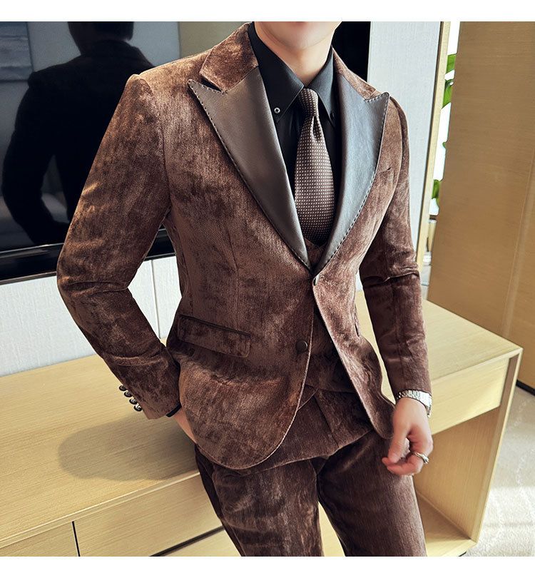 Męska odzież jesień i zima designerskie skórzane garnitury retro wysokiej klasy moda slim fit trzyczęściowe garnitury_voghion.com