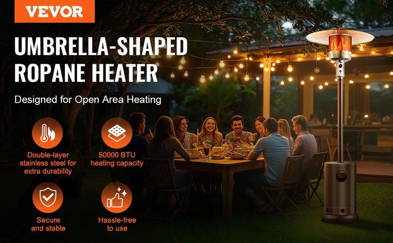 VEVOR Propane Patio Heater 50000BTU Tall Hammered W/Round Table Outdoor Bronze_voghion.com