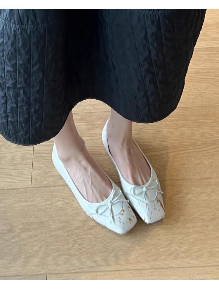 Scarpe basse con fiocco in pelle di pecora da donna_voghion.com