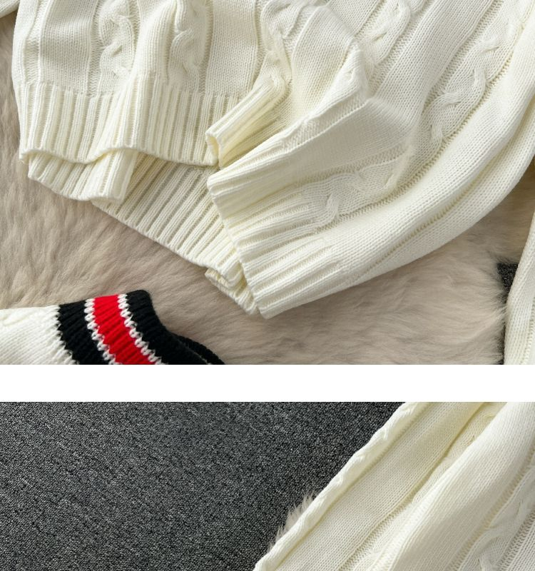 Damenbekleidung, modisches, lässiges, schickes Strickoberteil + hohe Gürteltasche, Hip-Twist-Pulloverrock, zweiteiliges Set_voghion.com