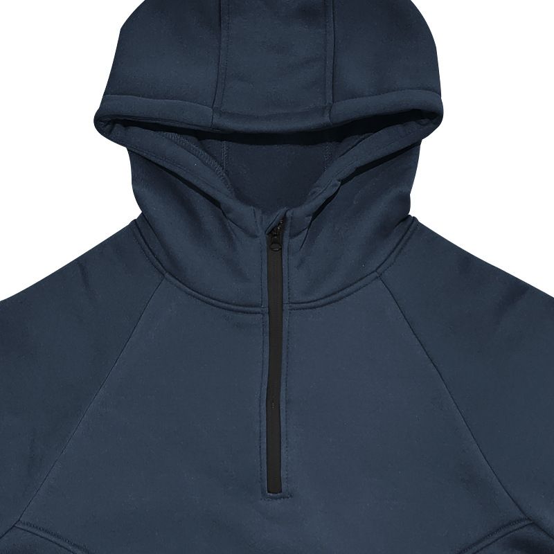 Men's Clothing New Long Sleeved Stand Up Collar Casual Pullover Hooded Half Zip Block Plus Velvet Sweatshirt_voghion.com