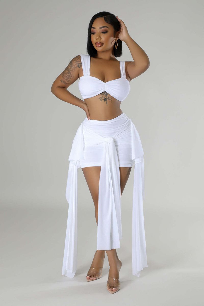 Ensemble deux pièces jupe à volants décontractée pour femme_voghion.com