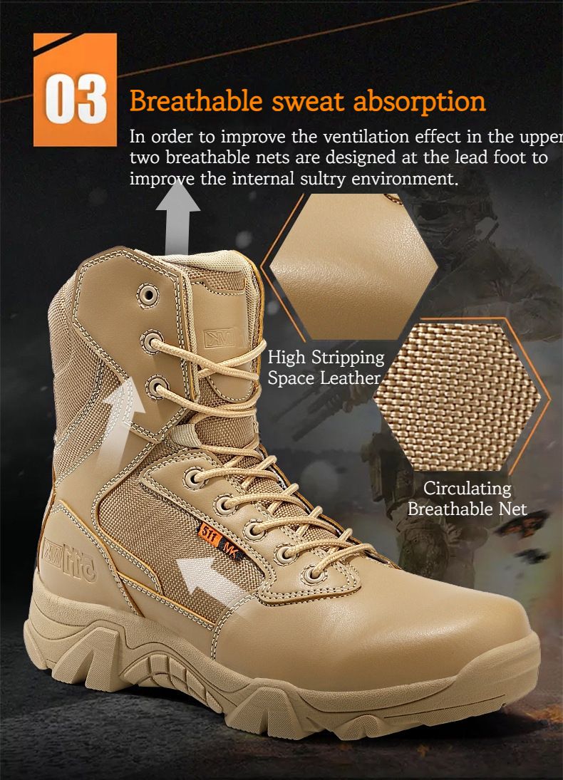 Nouvelles bottes de combat antidérapantes et résistantes à l'usure pour hommes, bottes d'entraînement montantes imperméables et ultra-légères pour le printemps et l'automne en plein air dans le désert_voghion.com