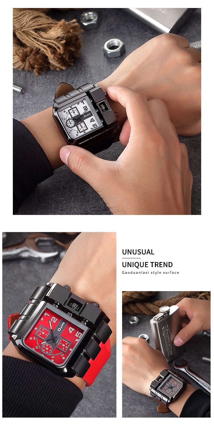 Men's Stylish Square Large Dial Quartz Watch With Stainless Steel Foldover Clasp - Punk & Business Design - Water Resistant 35M_voghion.com