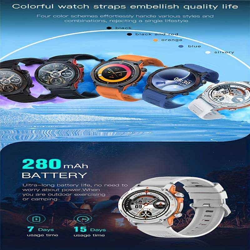 1.43 "large touch screen waterproof Bluetooth smartwatch - fully functional fitness tracker and phone answering, IP68 waterproof, sleep monitoring_voghion.com