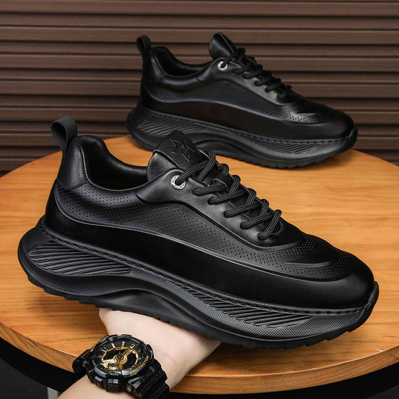 2024 autumn and winter men's plus size leather sports and leisure shoes Korean version height increasing dad trendy shoes_voghion.com