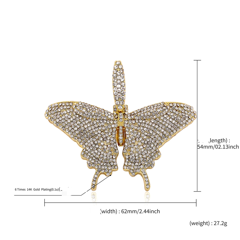INS Stijl Bling Super Flash Legering Vol Diamanten Vlinder Hanger High End Dames Ketting_voghion.com
