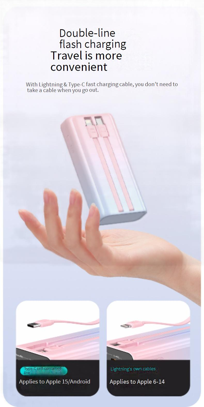20000mAh Power Bank With Built-in Cable & Digital Display, 22.5W Fast Charging, Gradient Color Design, Portable External Battery_voghion.com