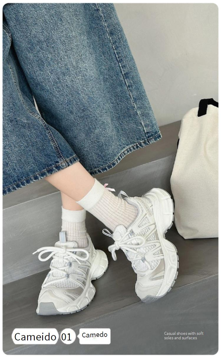 Cameido Breathable Mesh & Synthetic Leather Sports Shoes With Glitter Accents, Comfortable Round-Toe Design For Casual & Active Wear_voghion.com