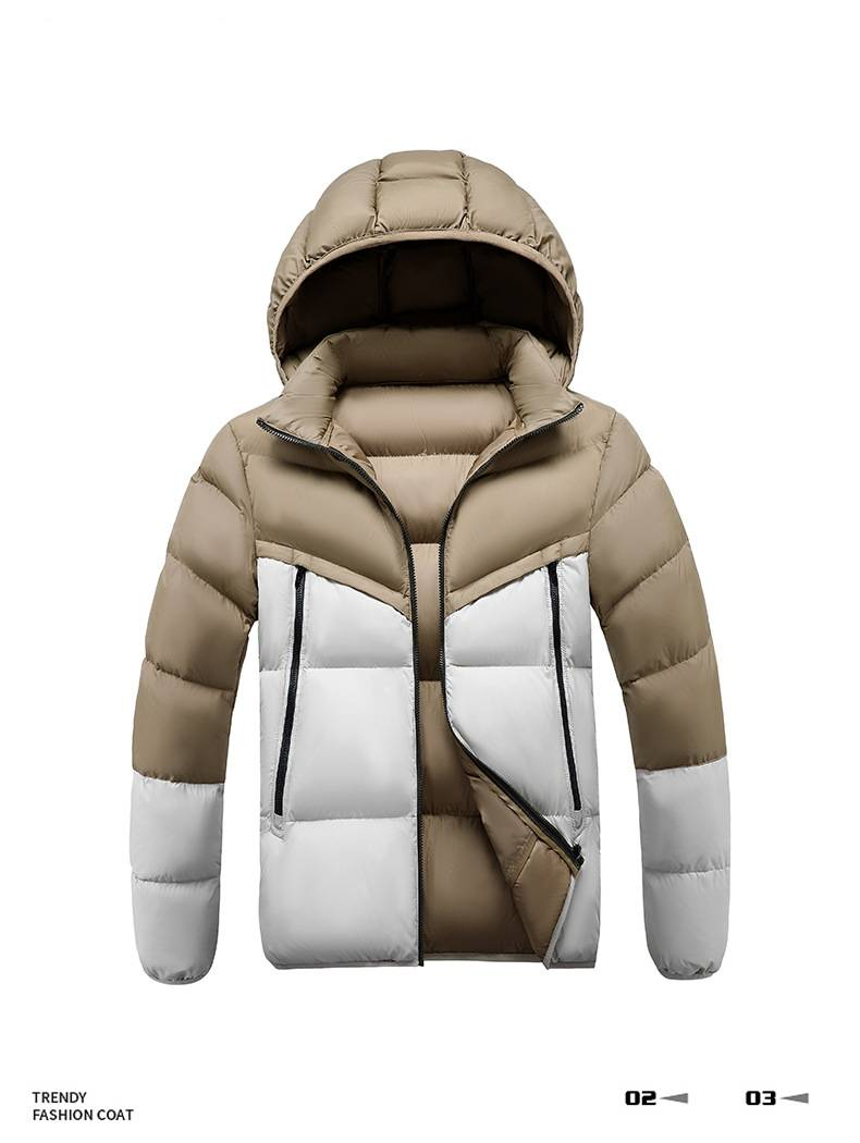 Men's Lightweight Winter Jacket With Detachable Hood, Color Block Design, Thickened Polyester, Loose Fit For Outdoor & Sports_voghion.com