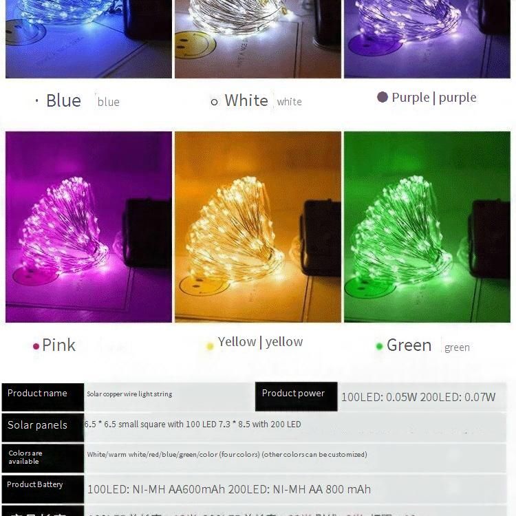 Op zonne-energie werkende koperdraad LED-lichtsnoeren voor buitentuin, terras en vakantiedecoratie - warm wit, koel wit of veelkleurig_voghion.com