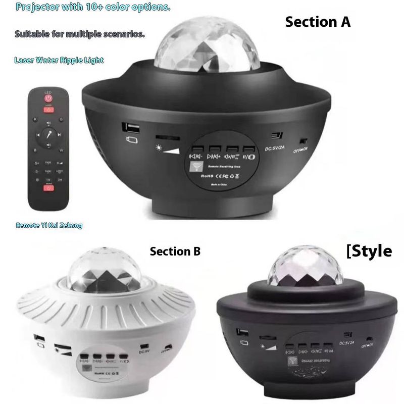 Water Ripple Aurora Projector - Mini Laser Starry Sky Night Light With Remote Control, Bluetooth Sync For Indoor/Outdoor Mood Lighting_voghion.com