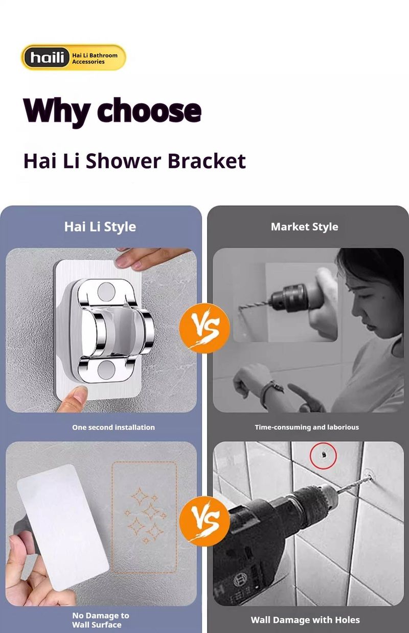 No-Drill Shower Bracket – Universal ABS Wall Mount Holder For Handheld Spray & Hose, Modern Design (Silver/Black, Multi-Pack Options)_voghion.com