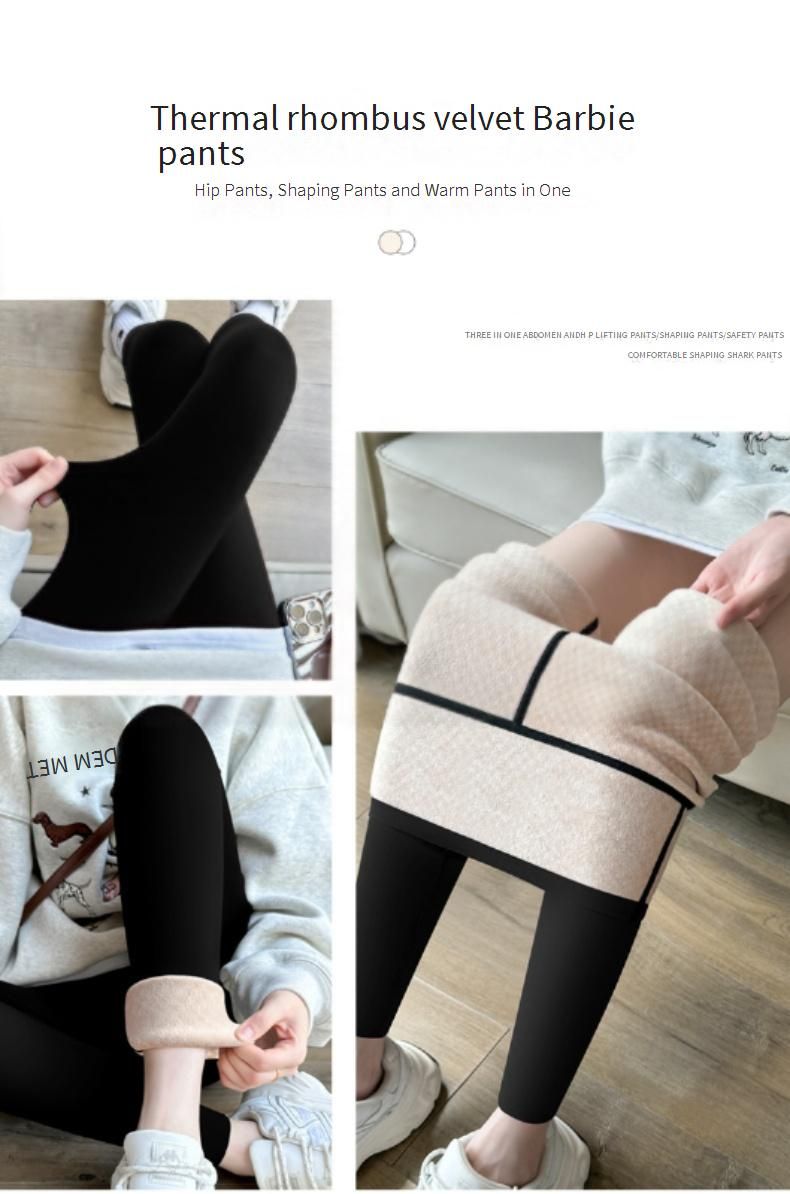 Mit Fleece gefütterte Hai-Leggings für Damen – Thermo-Winterhose mit Rautengitter-Fleece, hohe Taille zur Bauchkontrolle, dehnbar und bequem für Übergrößen_voghion.com