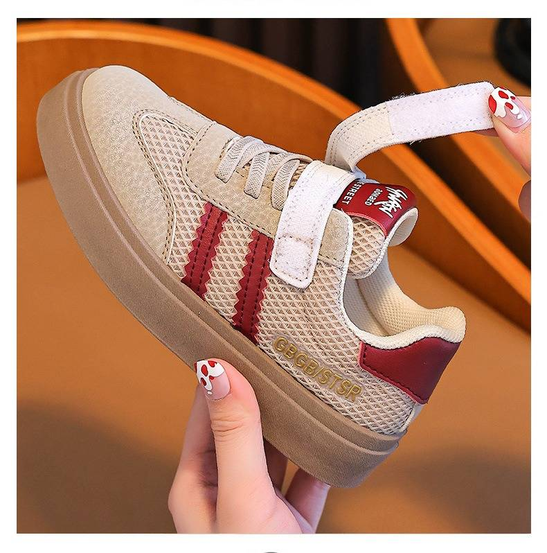 Atmungsaktive Kinder-Sneaker für Jungen und Mädchen – Leichte, flache Freizeitschuhe mit Mesh-Obermaterial und rutschfester Sohle (Schwarz/Weiß/Khaki, Größen 27–37)_voghion.com