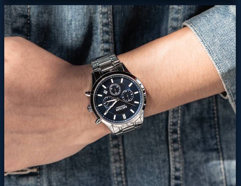 Men's Chronograph Watch – Stainless Steel Business Watch With Luminous Hands, Date Window & Water Resistance (Quartz Movement, 43mm Dial)_voghion.com