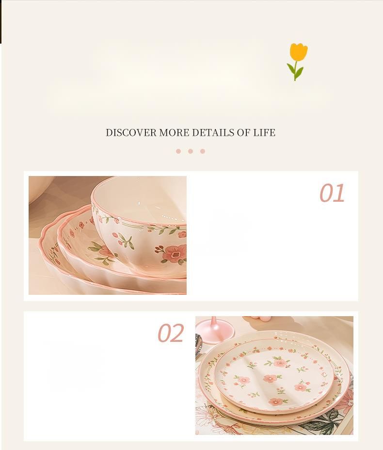Romantic Pink High-Value Bowl Plate Set Home Use, Beautiful For Girls, Dining Bowls And Plates, Ceramic Underglaze Color_voghion.com