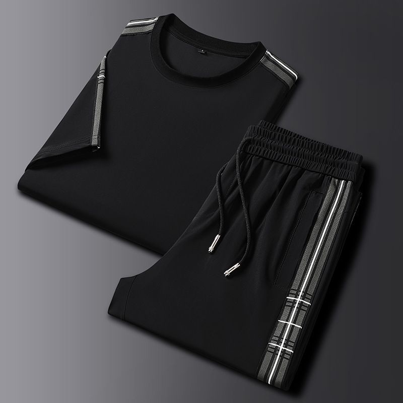 Hochwertiges Herren-T-Shirt aus Eisseide für den Sommer, dünn, kurzärmelig, lässig, für Sport, Laufen, Fitness, zweiteilig_voghion.com