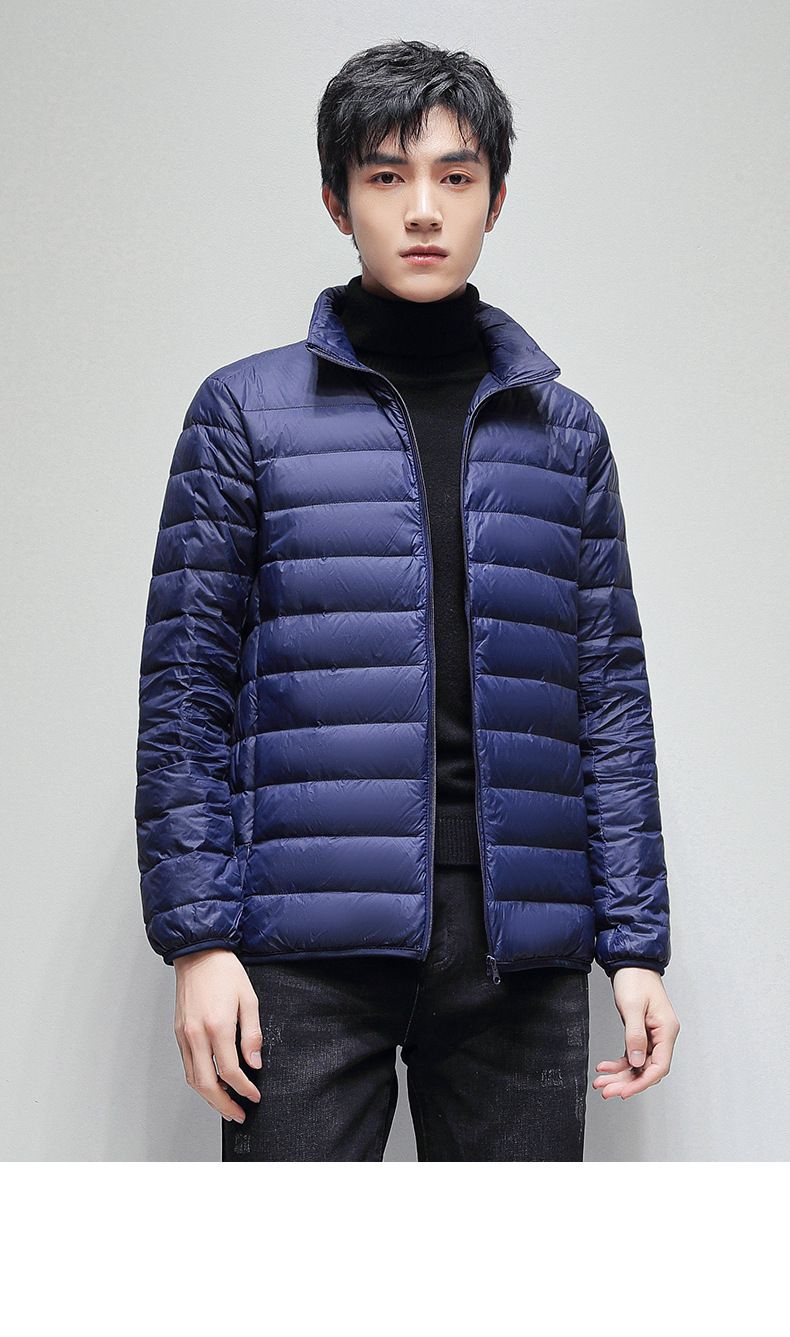 Men's Lightweight Down Jacket, 700 Fill Power White Duck Down Coat, Slim Fit Stand Collar Windproof Winter Coat, Wrinkle-Resistant & Packable_voghion.com