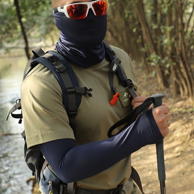 Men's Solid Color Sun Protection Set - UPF 50+ Cooling Face Mask With Neck Cover & Long Arm Sleeves_voghion.com
