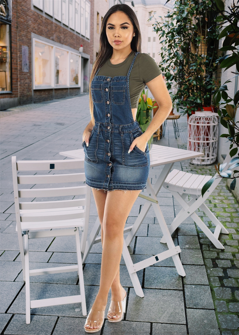 Einfarbiges, lässiges, schmales Jeanskleid für Damen_voghion.com