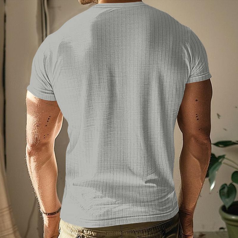Abbigliamento da uomo T-shirt slim a maniche corte con scollo a V e bottoni casual in tinta unita_voghion.com