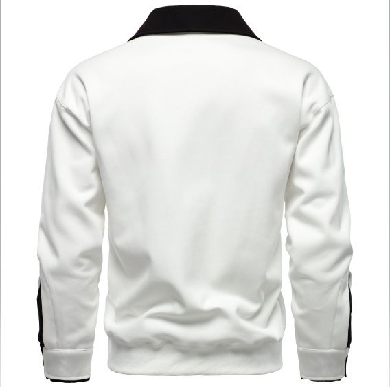 Men's Stylish Autumn Polo Shirt With Layered Collar Design, Long Sleeve Casual Pullover, Trendy Two-Tone Contrast_voghion.com