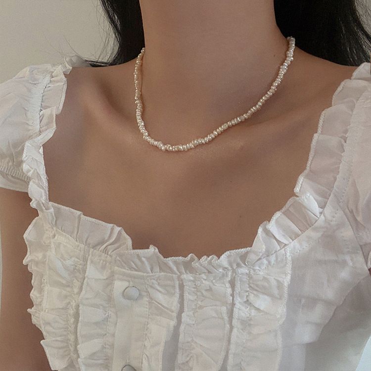 Collana con perle d'acqua dolce da donna, stile retrò francese, semplice, versatile, elegante, alla moda, con catena per clavicola_voghion.com