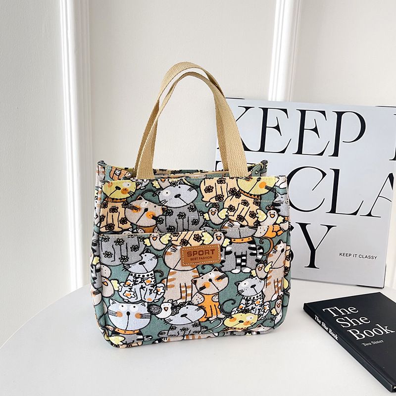 Korean Style Fresh Print For Women Office Workers Lunch Box Canvas Small Tote Bag Handbag_voghion.com