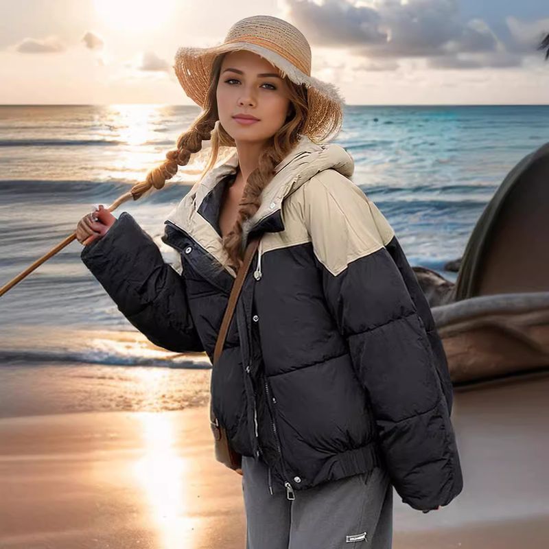 2024 nuovi vestiti invernali corti da donna con cappuccio e cappuccio, moda studentesca, giacca di cotone larga, cappotto, commercio estero_voghion.com