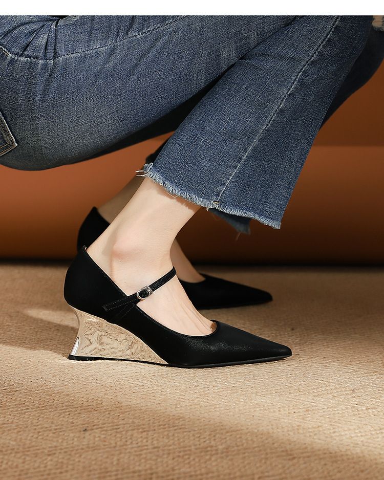 One-word Wedge Single Shoes Fashionable New Shallow Mouth Heightening Women's Shoes High-heeled Single Shoes_voghion.com