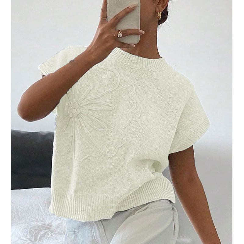 Locker gestricktes Westentop für Damen – 3D-bestickter ärmelloser Pullover, atmungsaktives Acrylgewebe, elegante Freizeit- und Arbeitskleidung_voghion.com