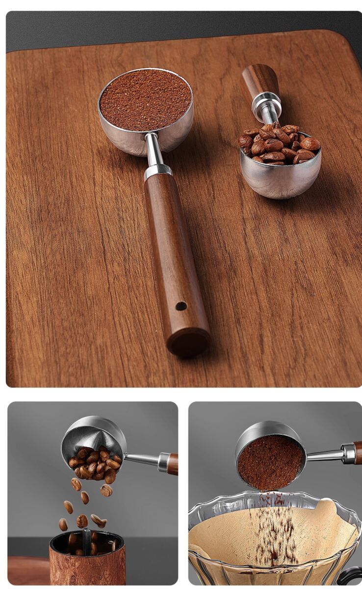 Walnut Handle 304 Stainless Steel Coffee Bean Special Seasoning Measuring Spoon_voghion.com