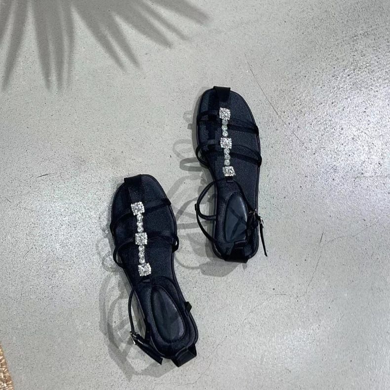 Schaffell Edition ~ Fee Feng Shui Diamant Echtes Leder Flache Damen Sommer Hohl Ein Wort Schnalle Römische Sandalen_voghion.com