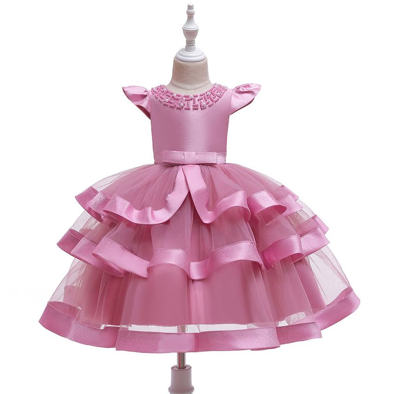 Robe de spectacle perlée pour enfants européens et américains, robe bouffante multicouche pour fille, robe de Noël pour enfants_voghion.com