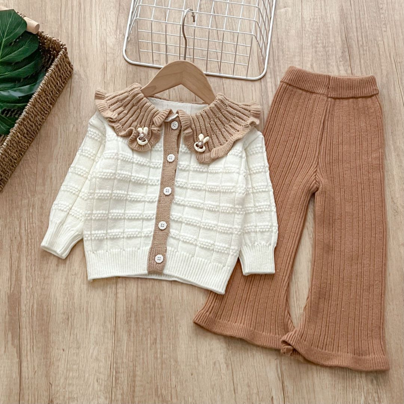 Veste tricotée deux pièces pour fille, cardigan à grand revers en forme de lapin avec pull mignon, nouvelle collection automne/hiver 2023_voghion.com