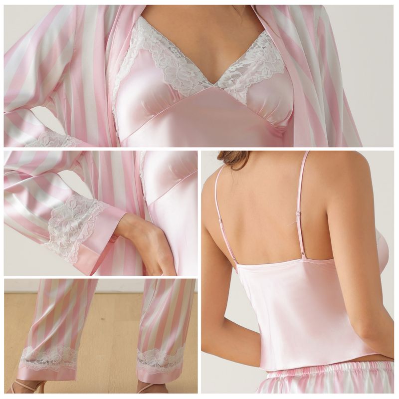 Pantaloni a maniche lunghe con bretelle in seta ghiacciata da donna, nuovi per autunno e inverno, comodi set da tre pezzi per il tempo libero_voghion.com