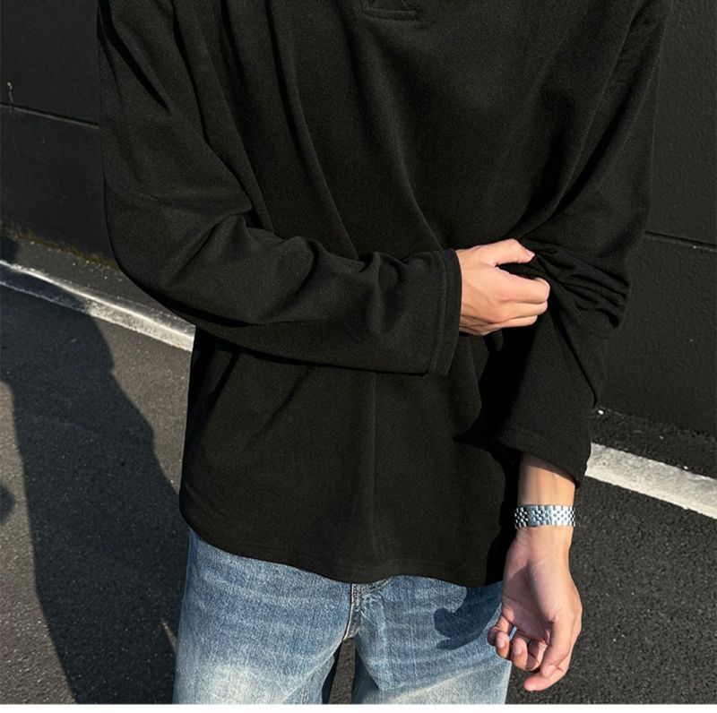 boy Boy Autumn Winter De Velvet V-Neck Sweatshirt Warm Inner Layer Base Shirt Long Sleeve T-Shirt Top Trendy Men's Cool Fashion_voghion.com