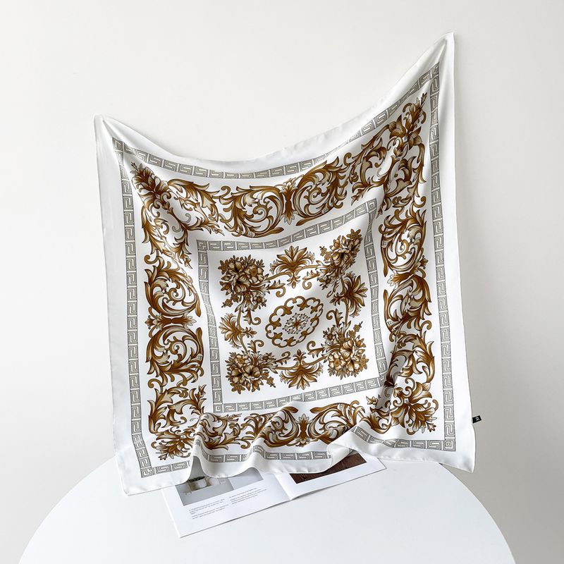 90 cm quadratischer Blumenspleiß-Design trendiger High-End-Seidenschal leichter atmungsaktiver weicher Schal_voghion.com