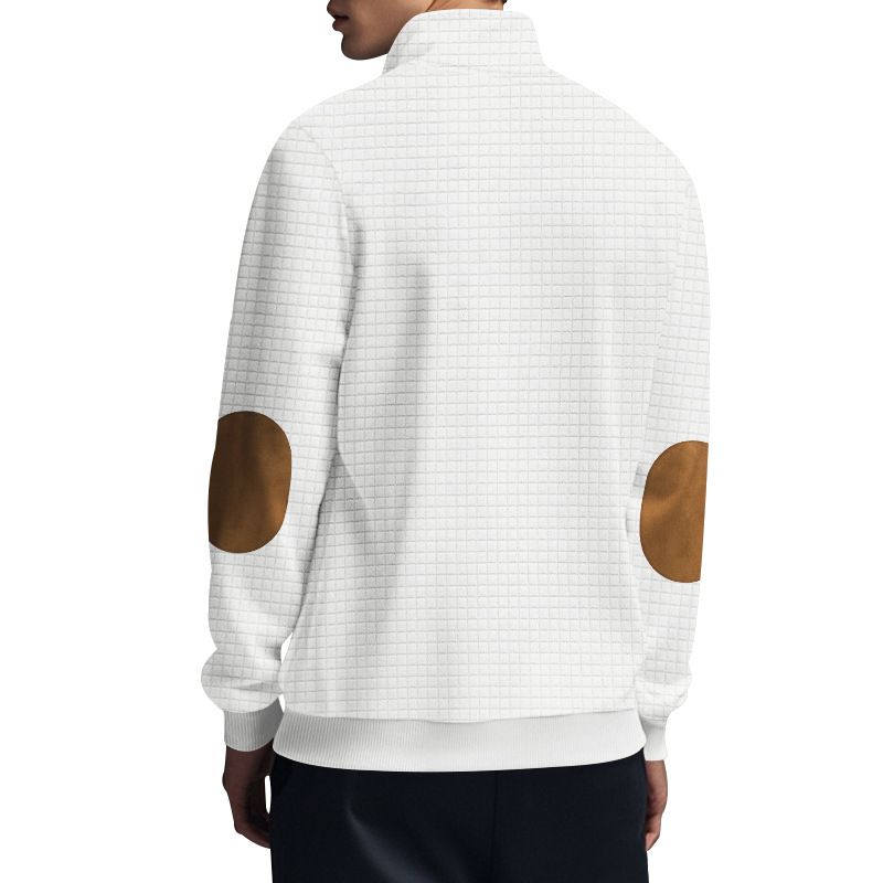 American Style Autumn Winter Men's Casual Sweatshirt Jacquard Small Square Embroidery Patchwork Stand Collar Loose Top_voghion.com