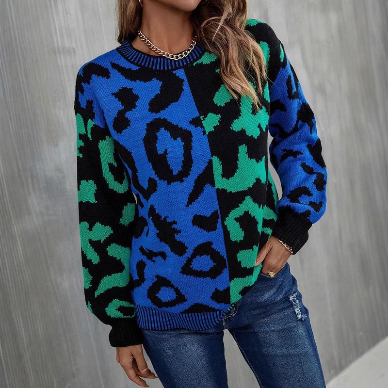 Maglione pullover in maglia mista patchwork con stampa leopardata, nuovo modello primavera 2025_voghion.com