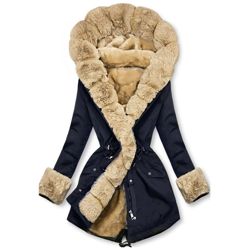 Women's top with fluff collar pocket coat_voghion.com