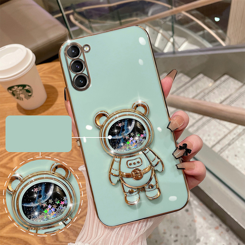 Til Samsung S23 Ultra Case,Plating Space Bear Stand Blødt Cover til Samsung Galaxy S23 S22 S21 S20 Ultra FE S10 Plus Note 20 A73 A72 A71 A54_voghion.com